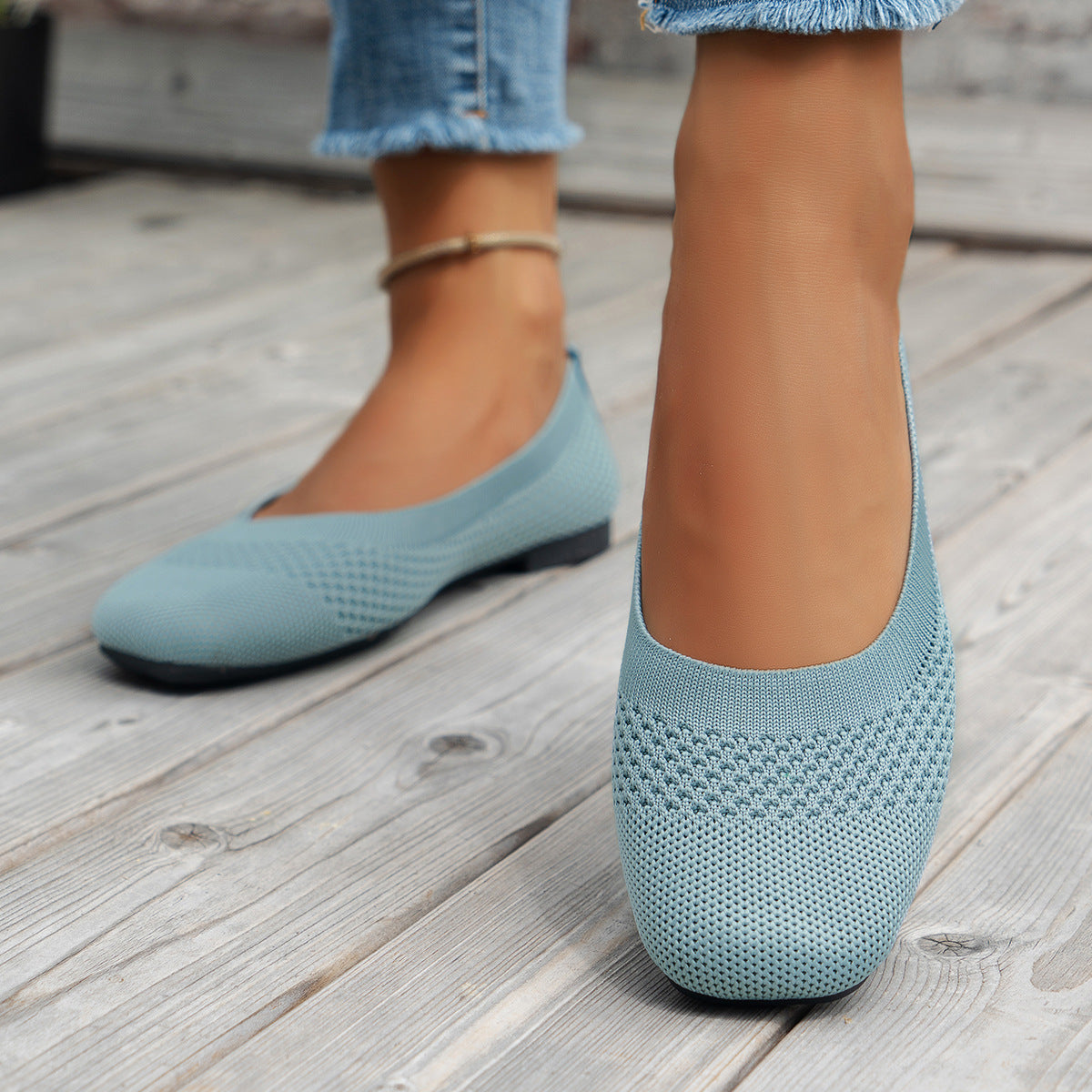 Large Size Flying Woven Women's Shoes Shallow Mouth Mesh Breathable